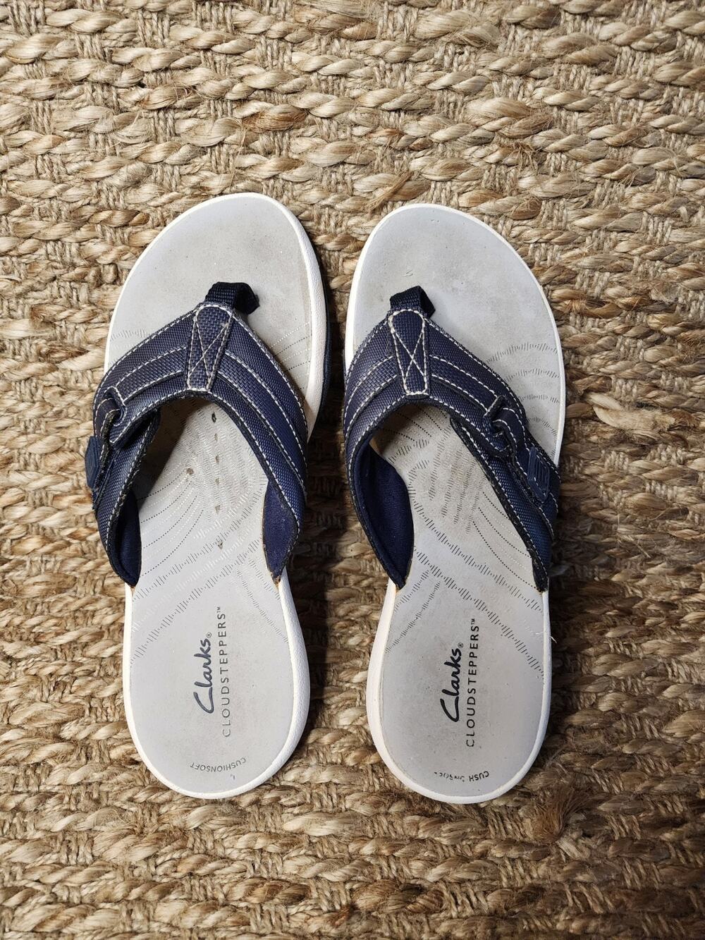 Women's Clarks Blue Sandals Cloudsteppers Size 7 M Comfort Casual Adjustable